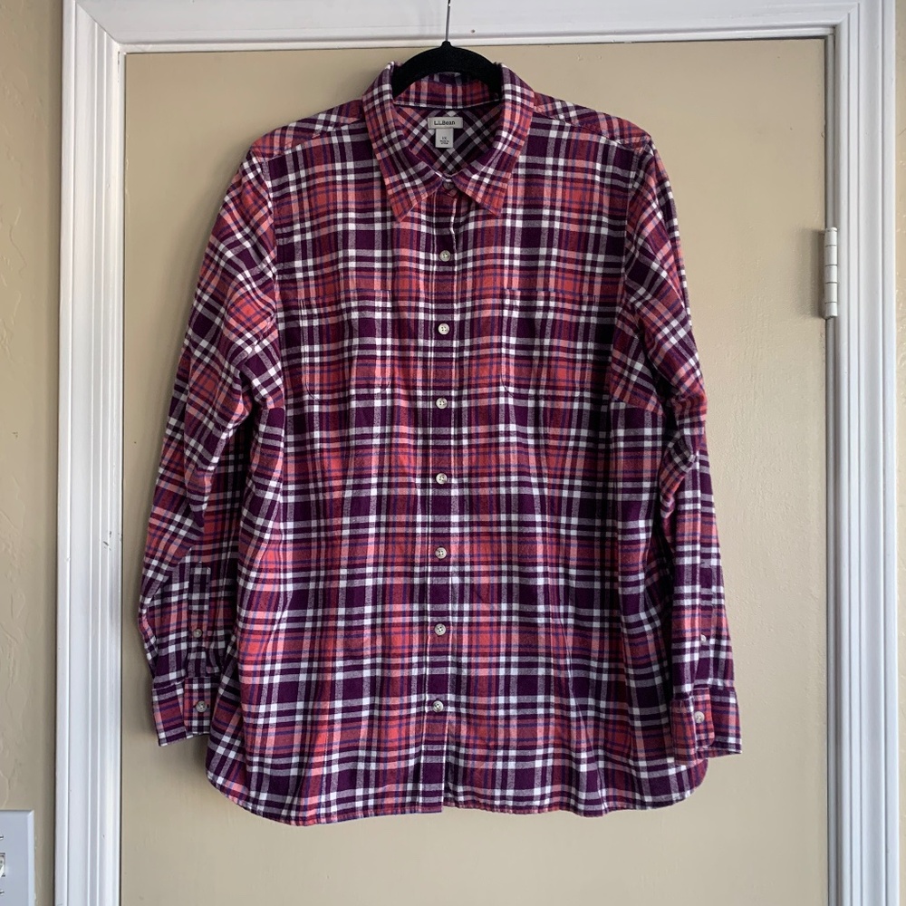 L.L. Bean Pink and Purple Plaid Button-Down Shirt